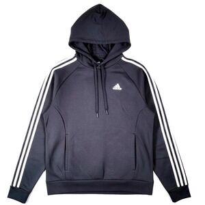 Adidas Essentials 3-Stripes Pullover Hoodie Black White Mens Small GK9072